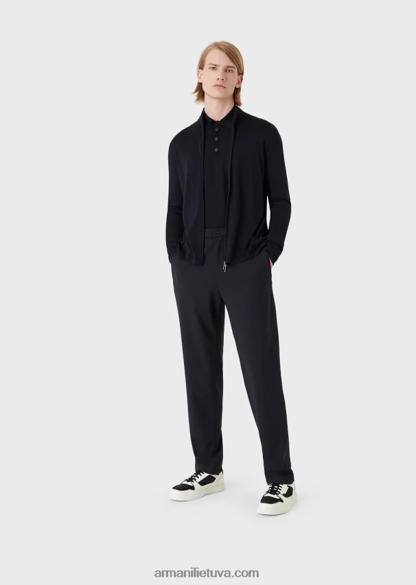 vyrų tamsiai mėlyna Armani vilnonis megztinis su polo apykakle 02482X1275