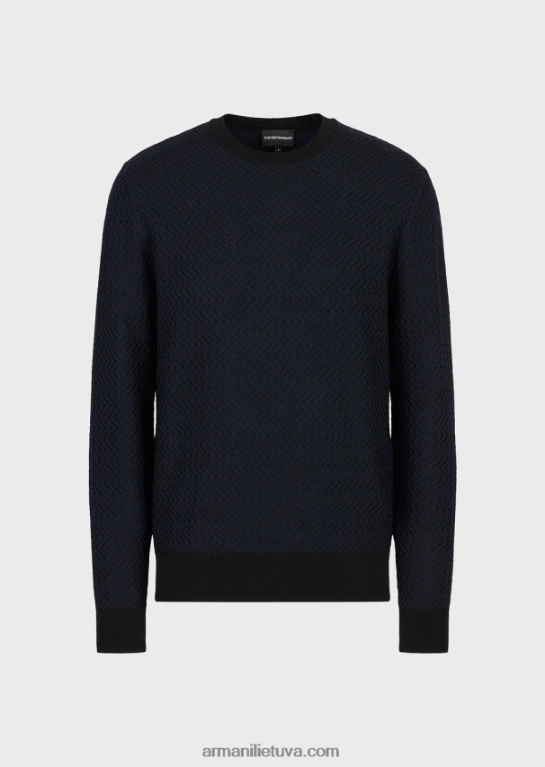 vyrų tamsiai mėlyna Armani vilnos džemperis su žakardo ševrono motyvais 02482X1234