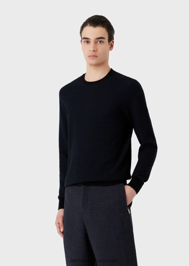 vyrų tamsiai mėlyna Armani vilnos džemperis su žakardo ševrono motyvais 02482X1234