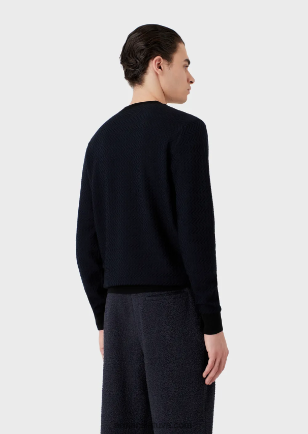 vyrų tamsiai mėlyna Armani vilnos džemperis su žakardo ševrono motyvais 02482X1234