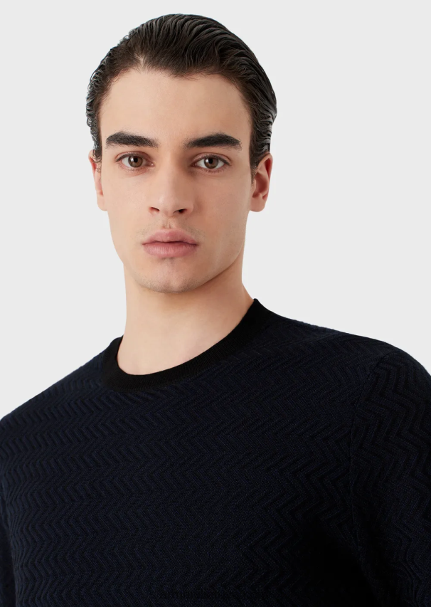 vyrų tamsiai mėlyna Armani vilnos džemperis su žakardo ševrono motyvais 02482X1234