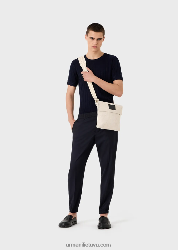 vyrų tamsiai mėlyna Armani vilnos ir liocelio mišinio megztinis su briaunomis ir dygsniu 02482X1251