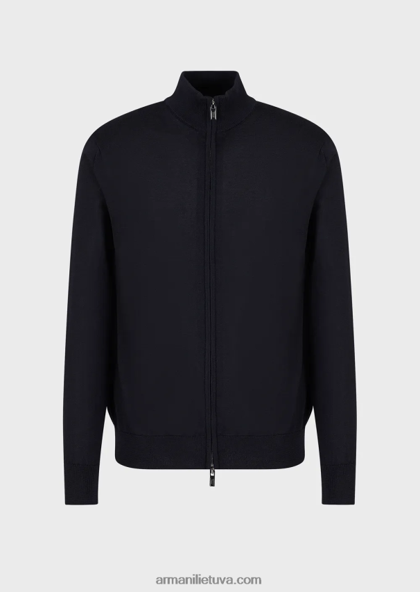 vyrų tamsiai mėlyna Armani vilnos megztinis su pilnai užtrauktuku 02482X1270