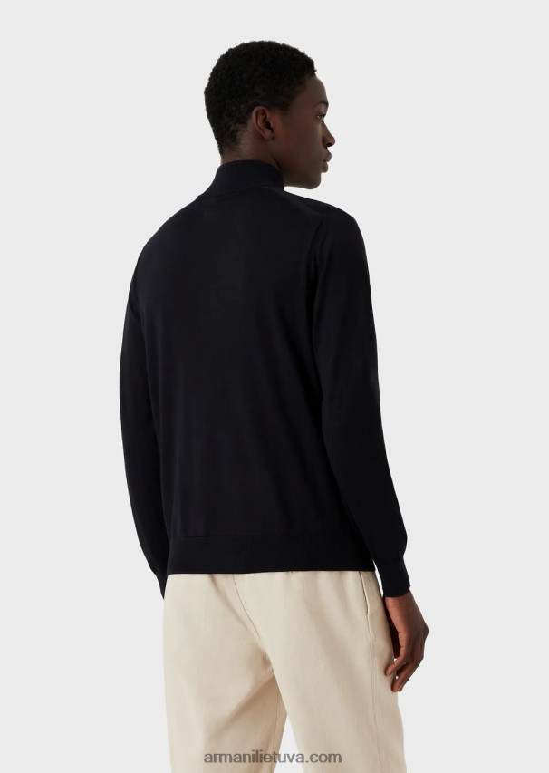 vyrų tamsiai mėlyna Armani vilnos megztinis su pilnai užtrauktuku 02482X1270