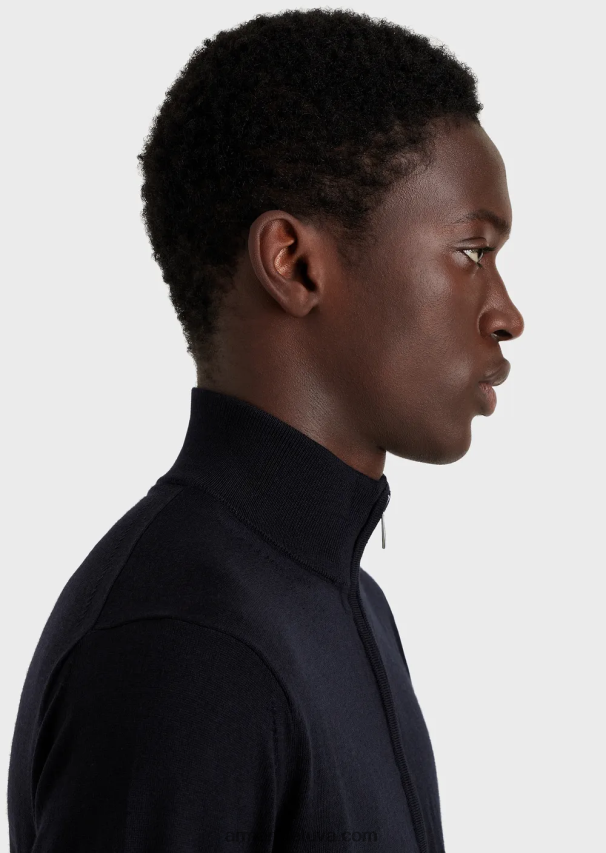 vyrų tamsiai mėlyna Armani vilnos megztinis su pilnai užtrauktuku 02482X1270