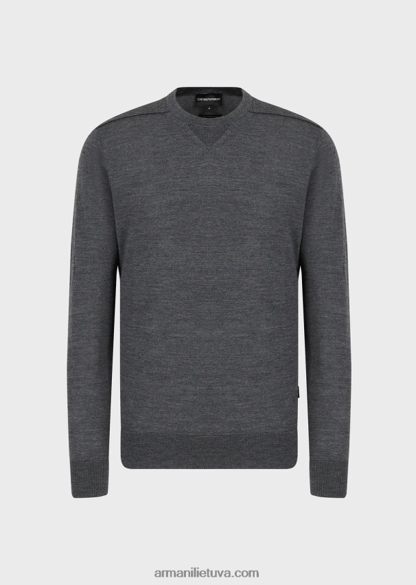 vyrų tamsiai pilka Armani Vilnos ir liocelio mišinio džemperis su kaklu 02482X1274