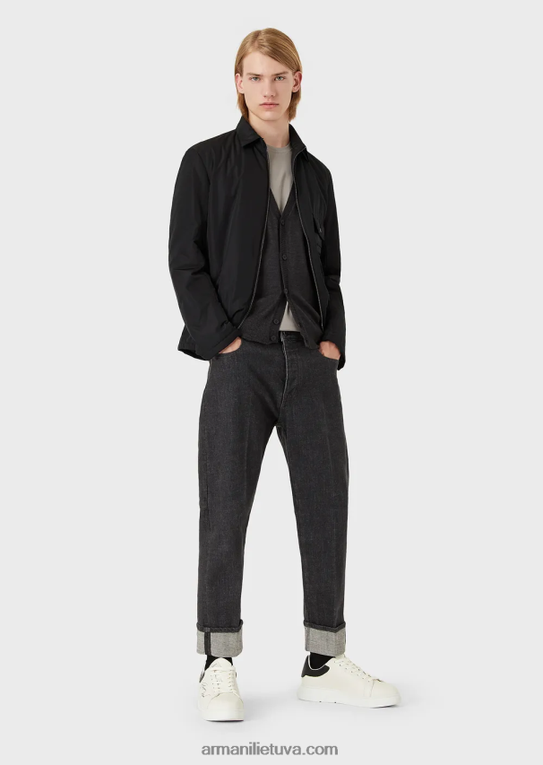 vyrų tamsiai pilka Armani paprasto megzto grynos vilnos megztinis V formos iškirpte 02482X1282