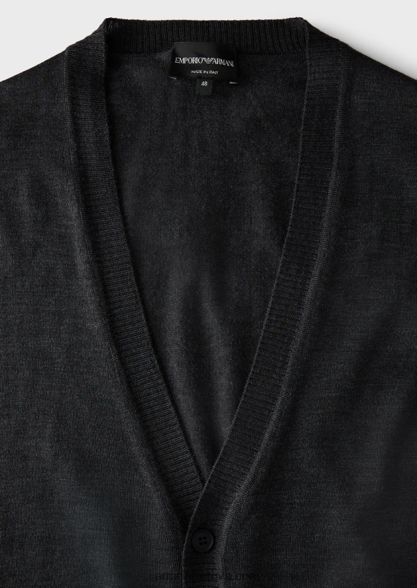 vyrų tamsiai pilka Armani paprasto megzto grynos vilnos megztinis V formos iškirpte 02482X1282