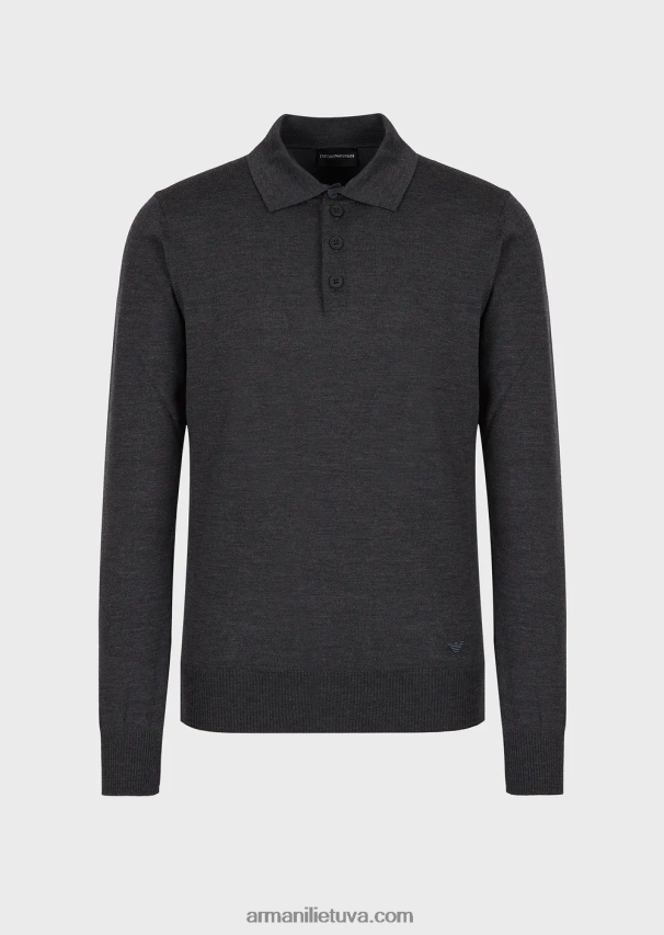 vyrų tamsiai pilka Armani vilnonis megztinis su polo apykakle 02482X1277