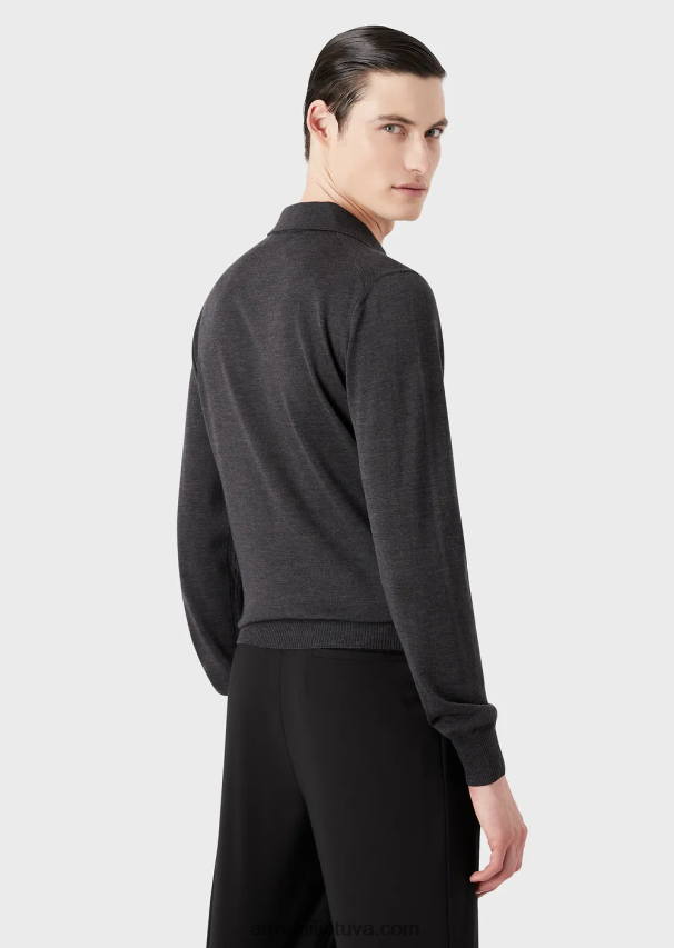 vyrų tamsiai pilka Armani vilnonis megztinis su polo apykakle 02482X1277