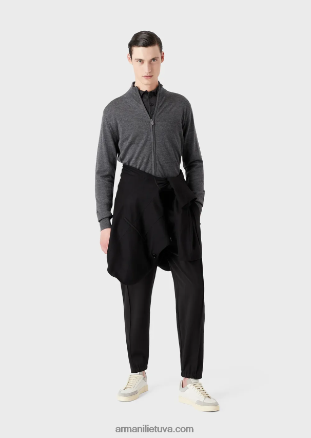 vyrų tamsiai pilka Armani vilnonis megztinis su polo apykakle 02482X1277