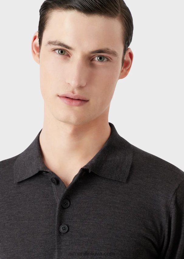 vyrų tamsiai pilka Armani vilnonis megztinis su polo apykakle 02482X1277