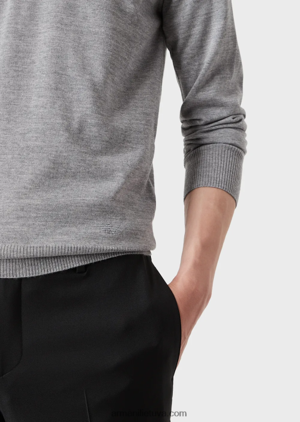 vyrų šviesiai pilka Armani V formos kaklo džemperis iš grynos vilnos 02482X1267