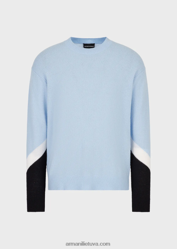 vyrų žydros spalvos Armani Kašmyro vilnos megztinis su spalvotomis detalėmis 02482X1238