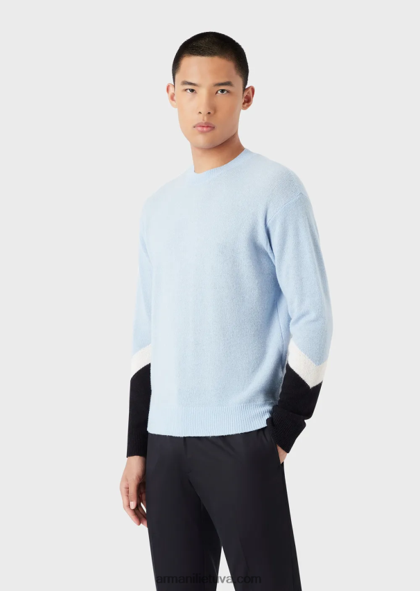vyrų žydros spalvos Armani Kašmyro vilnos megztinis su spalvotomis detalėmis 02482X1238