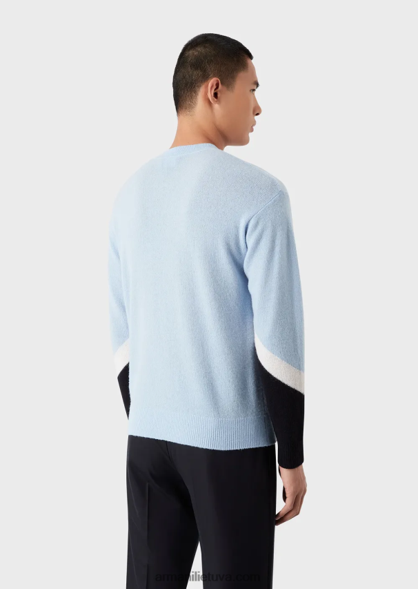 vyrų žydros spalvos Armani Kašmyro vilnos megztinis su spalvotomis detalėmis 02482X1238