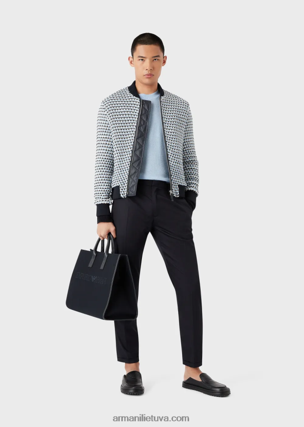 vyrų žydros spalvos Armani Kašmyro vilnos megztinis su spalvotomis detalėmis 02482X1238