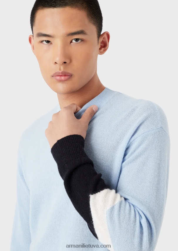 vyrų žydros spalvos Armani Kašmyro vilnos megztinis su spalvotomis detalėmis 02482X1238