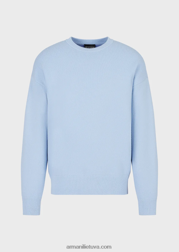 vyrų žydros spalvos Armani Pirmos vilnos džemperis su įtemptu kaklu 02482X1235