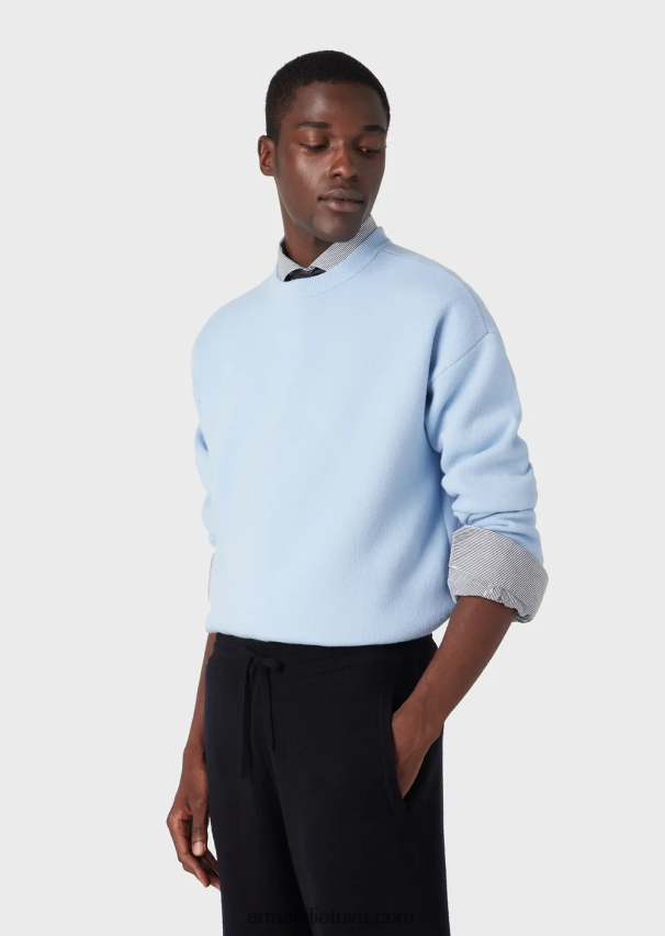 vyrų žydros spalvos Armani Pirmos vilnos džemperis su įtemptu kaklu 02482X1235