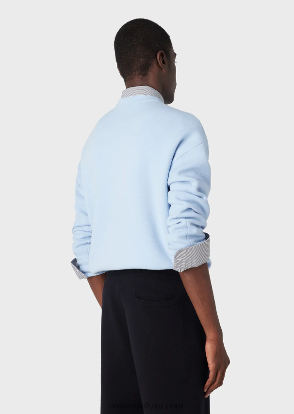 vyrų žydros spalvos Armani Pirmos vilnos džemperis su įtemptu kaklu 02482X1235