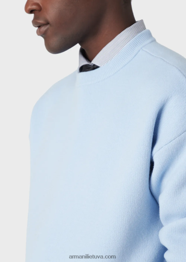 vyrų žydros spalvos Armani Pirmos vilnos džemperis su įtemptu kaklu 02482X1235