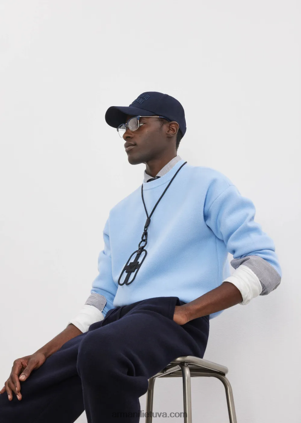 vyrų žydros spalvos Armani Pirmos vilnos džemperis su įtemptu kaklu 02482X1235