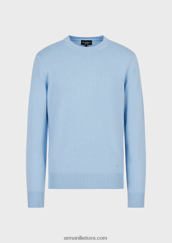 vyrų žydros spalvos Armani grynos vilnos įprasto kirpimo džemperis 02482X1216