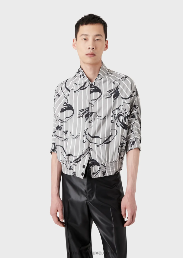 vyrųArmani Undinėlės rašto dryžuoto techninio audinio palaidinė trumpomis rankovėmis 02482X1344