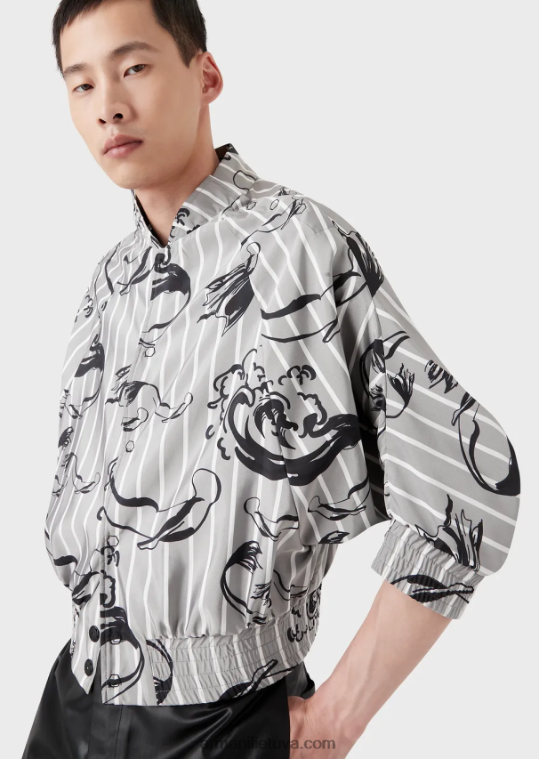 vyrųArmani Undinėlės rašto dryžuoto techninio audinio palaidinė trumpomis rankovėmis 02482X1344