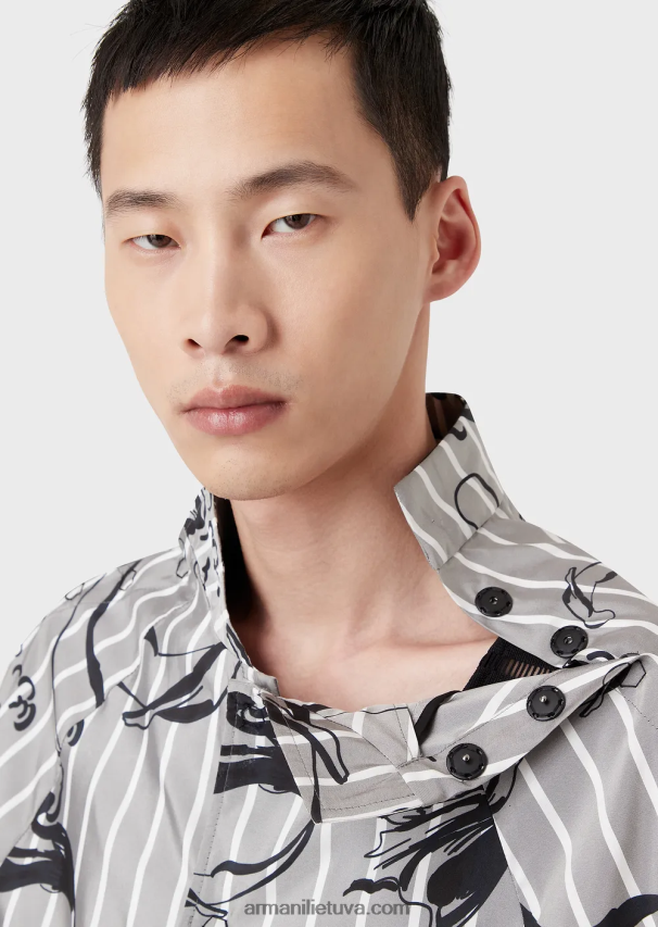 vyrųArmani Undinėlės rašto dryžuoto techninio audinio palaidinė trumpomis rankovėmis 02482X1344