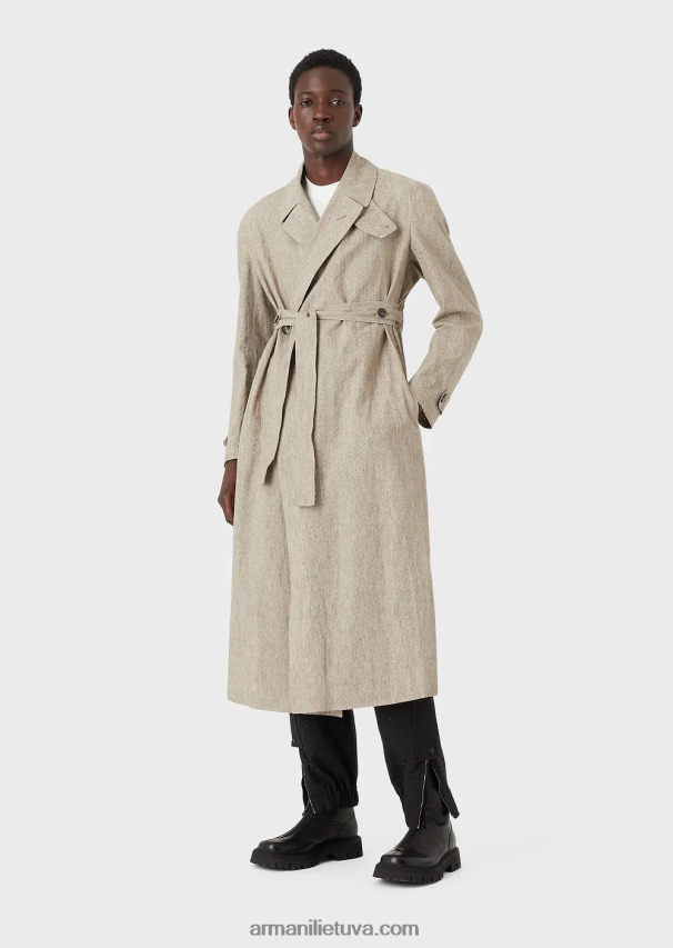 vyrųArmani dengtas lininis paltas su ažūriniu ševrono motyvu 02482X1354