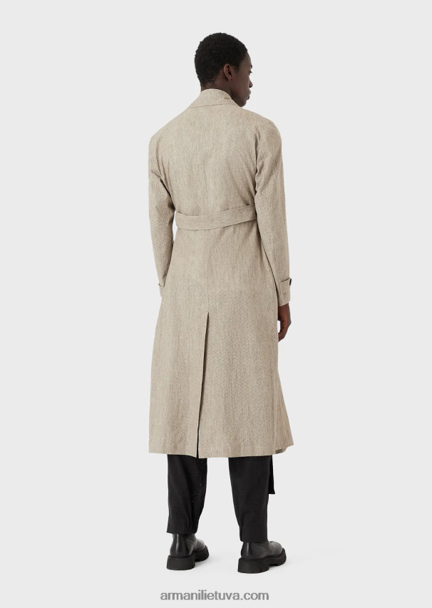 vyrųArmani dengtas lininis paltas su ažūriniu ševrono motyvu 02482X1354