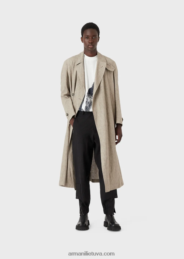 vyrųArmani dengtas lininis paltas su ažūriniu ševrono motyvu 02482X1354