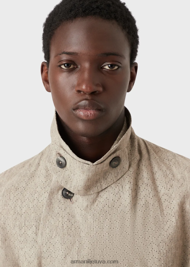 vyrųArmani dengtas lininis paltas su ažūriniu ševrono motyvu 02482X1354