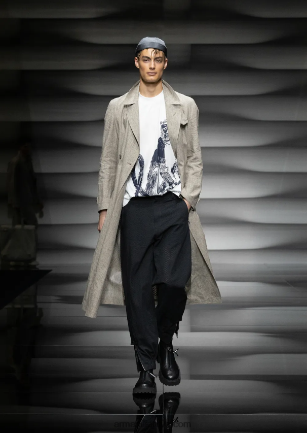 vyrųArmani dengtas lininis paltas su ažūriniu ševrono motyvu 02482X1354