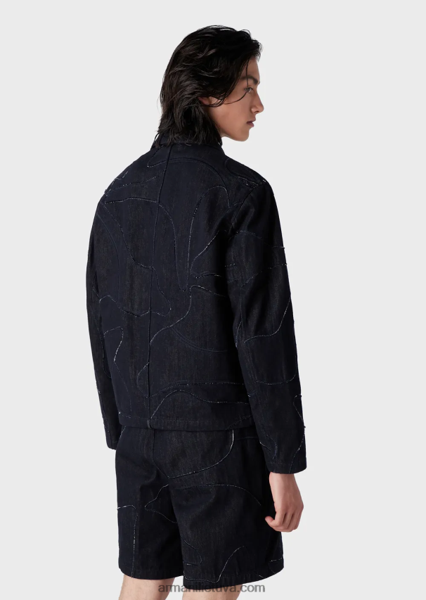 vyrųArmani drobinė striukė su negabaritiniu kamufliažiniu siuvinėjimu 02482X1301