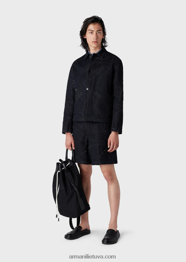 vyrųArmani drobinė striukė su negabaritiniu kamufliažiniu siuvinėjimu 02482X1301