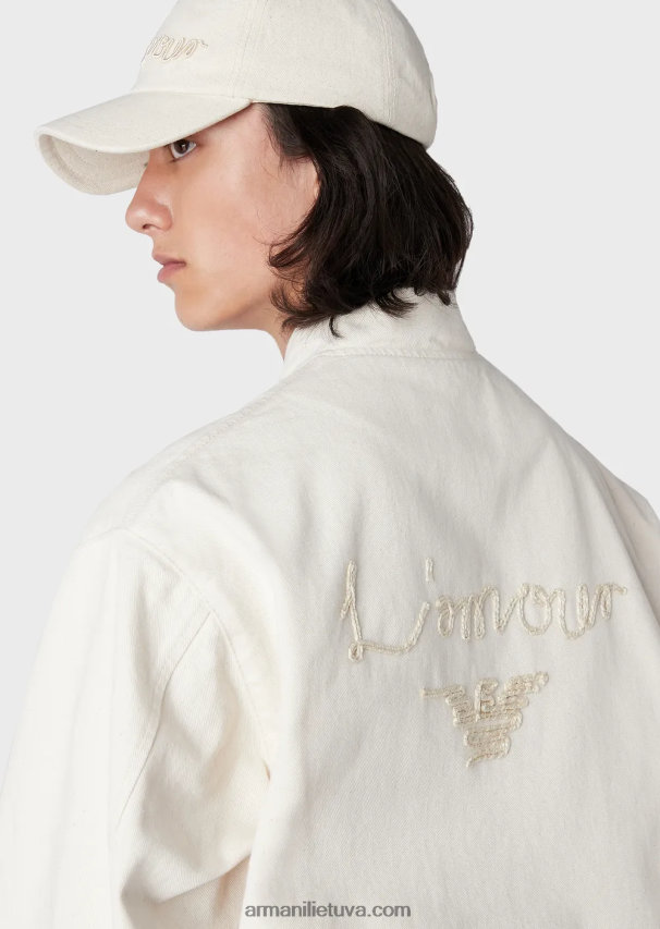 vyrųArmani „l\'amour“ siuvinėta džinsinė palaidinė su užtrauktuku 02482X1353