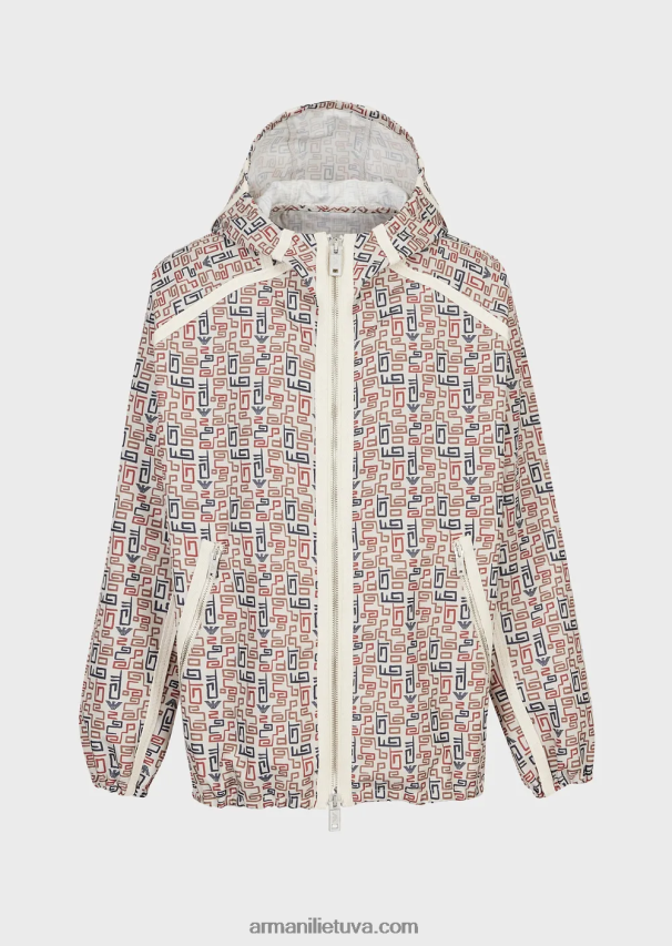 vyrųArmani tvarios kolekcijos palaidinė su užtrauktuku ir gobtuvu iš ekologiškos ripstop medžiagos su visame krašte 02482X1349