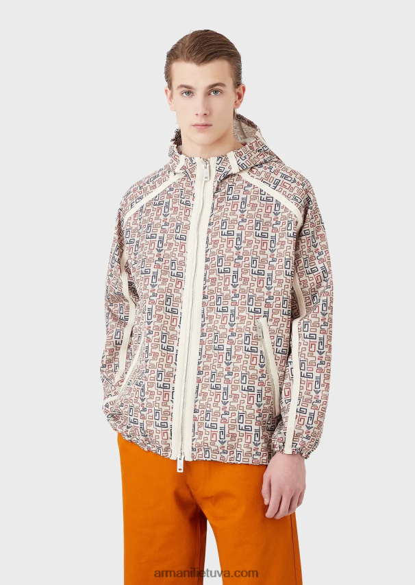 vyrųArmani tvarios kolekcijos palaidinė su užtrauktuku ir gobtuvu iš ekologiškos ripstop medžiagos su visame krašte 02482X1349