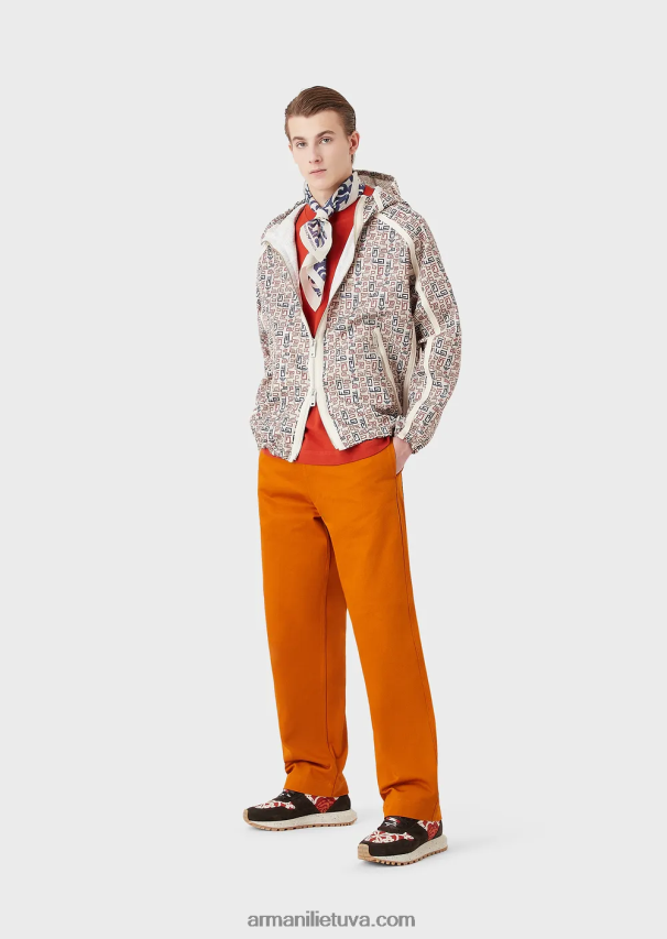 vyrųArmani tvarios kolekcijos palaidinė su užtrauktuku ir gobtuvu iš ekologiškos ripstop medžiagos su visame krašte 02482X1349