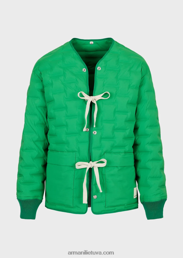 vyrų žalias Armani tvarios kolekcijos pūkinė striukė su perdirbtu atlasu ir paminkštinimu 02482X1350