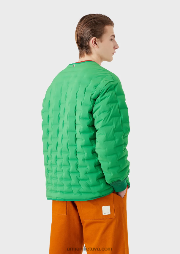 vyrų žalias Armani tvarios kolekcijos pūkinė striukė su perdirbtu atlasu ir paminkštinimu 02482X1350