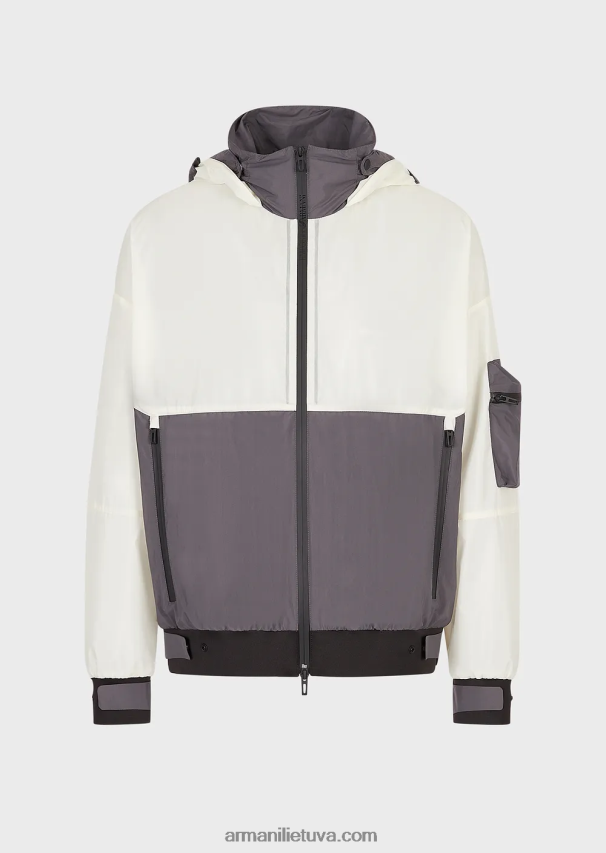 vyrų baltas Armani Kelionių reikmenys ripstop nailono palaidinė su gobtuvu su traškumu 02482X1306