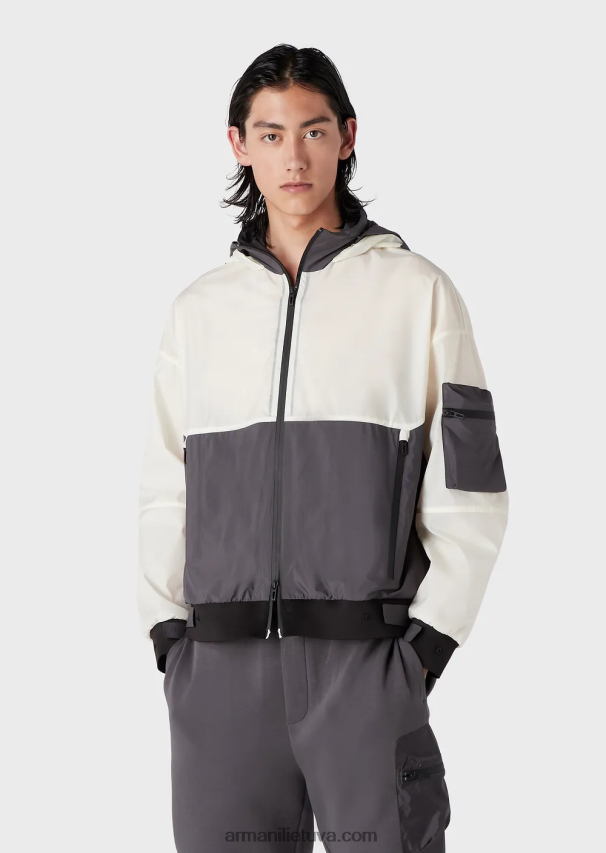 vyrų baltas Armani Kelionių reikmenys ripstop nailono palaidinė su gobtuvu su traškumu 02482X1306