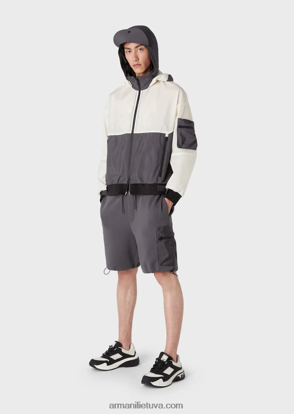 vyrų baltas Armani Kelionių reikmenys ripstop nailono palaidinė su gobtuvu su traškumu 02482X1306