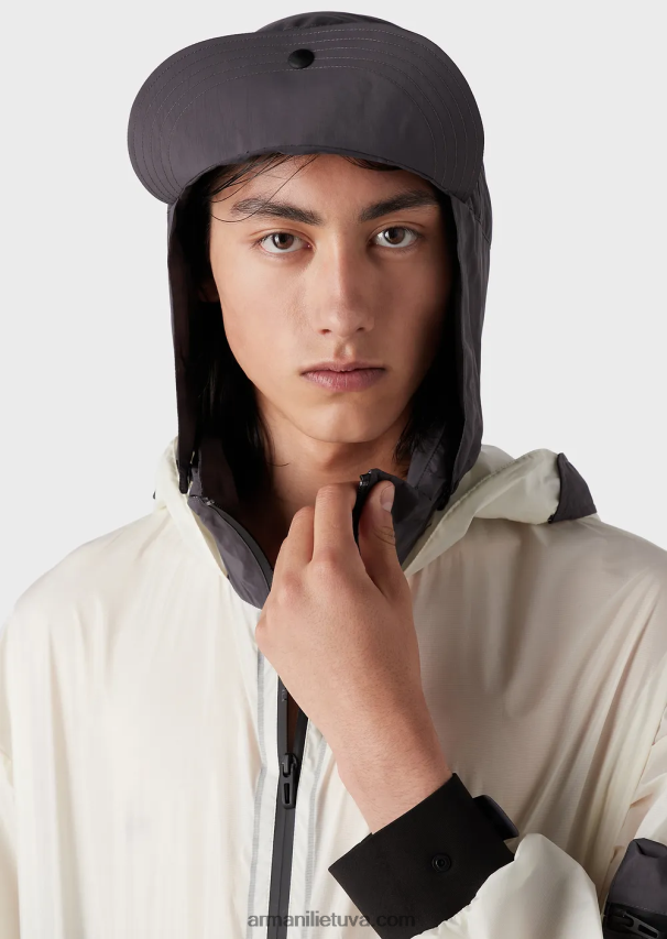 vyrų baltas Armani Kelionių reikmenys ripstop nailono palaidinė su gobtuvu su traškumu 02482X1306