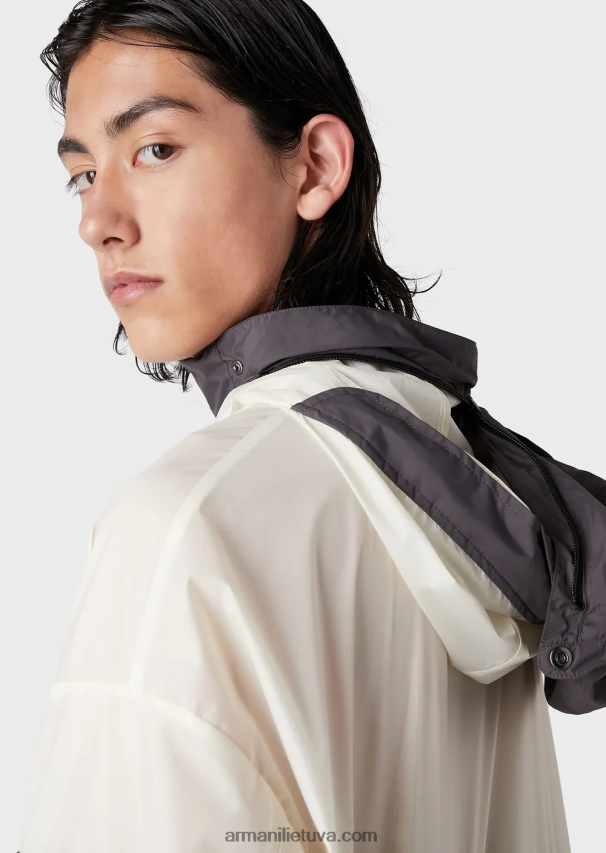 vyrų baltas Armani Kelionių reikmenys ripstop nailono palaidinė su gobtuvu su traškumu 02482X1306