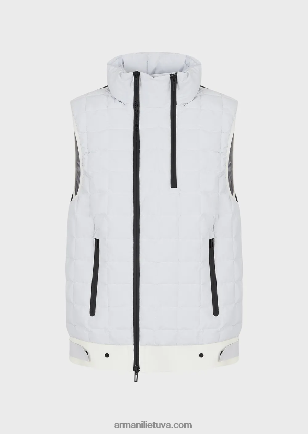 vyrų baltas Armani vandens atstumiantis dygsniuotas nailono pilnas užtrauktukas be rankovių. 02482X1308